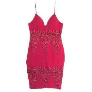 Madrag Sheer Mesh Lace Applique Panels Plunge Romantic Pencil Dress Womens XL L